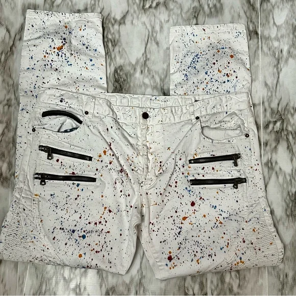 Rockstar Mens Sz 42 White Paint Splatter Denim Jeans Streetwear Distressed Urban - Picture 1 of 13